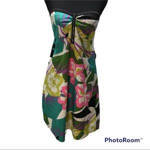 Roxy colorful tropical floral abstract strapless empire waist dress size XL
